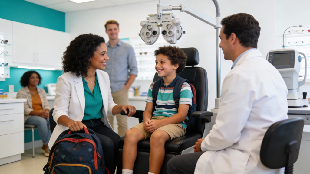 Photo of a child getting an eye exam at Infinite Vision Eyecare