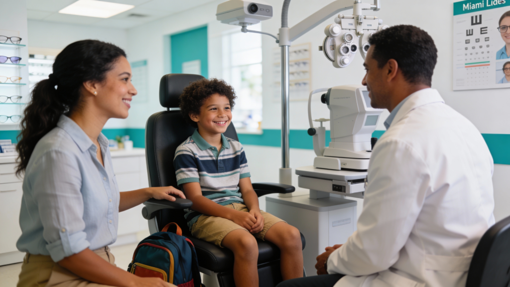 Photo of a child getting an eye exam at Infinite Vision Eyecare
