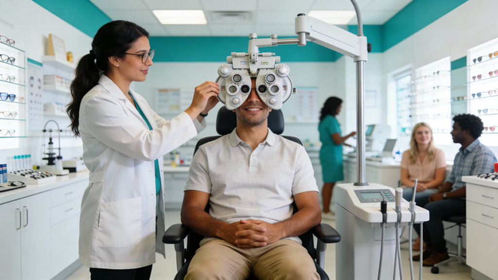 Photo of a patient receiving an eye exam at Infinite Vision Eyecare in Miami Lakes