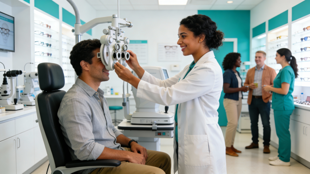 Photo of a patient receiving an eye exam at Infinite Vision Eyecare in Miami Lakes