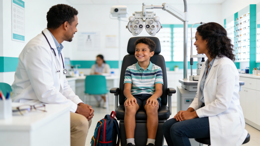 Photo of a child getting an eye exam at Infinite Vision Eyecare