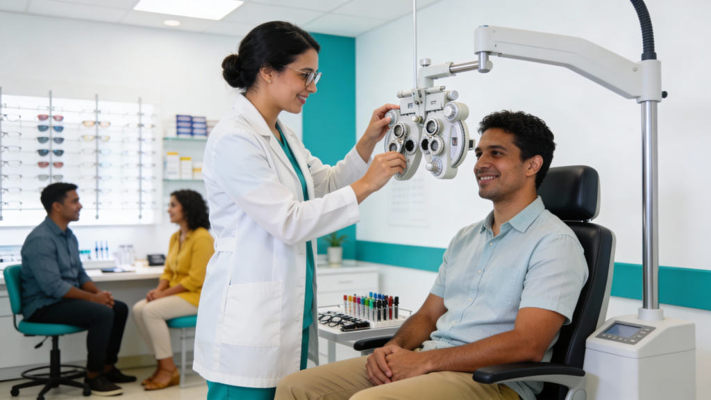 Photo of a patient receiving an eye exam at Infinite Vision Eyecare in Miami Lakes
