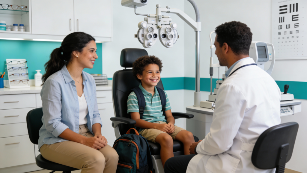 Photo of a child getting an eye exam at Infinite Vision Eyecare