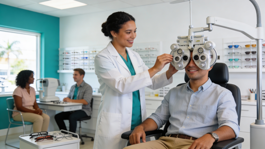 Photo of a patient receiving an eye exam at Infinite Vision Eyecare in Miami Lakes