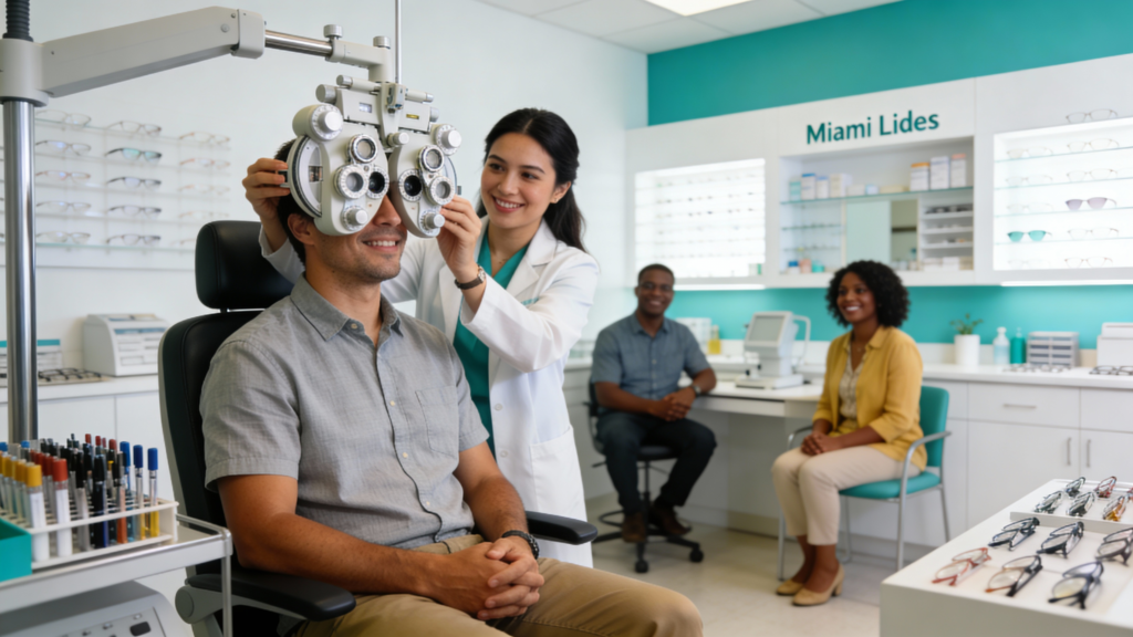Photo of a patient receiving an eye exam at Infinite Vision Eyecare in Miami Lakes
