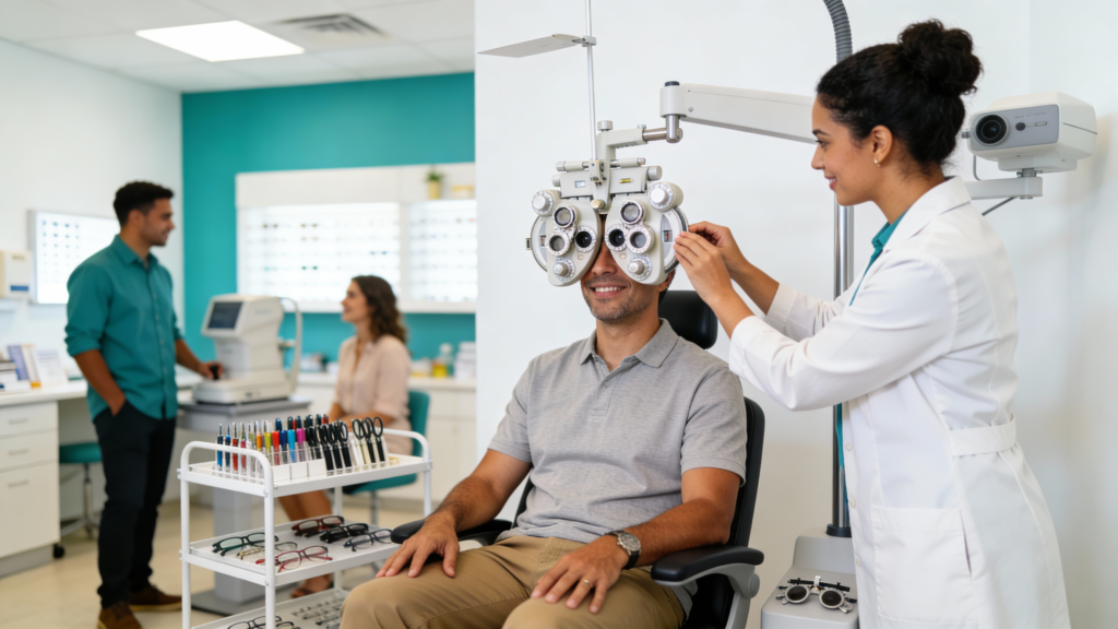Photo of a patient receiving an eye exam at Infinite Vision Eyecare in Miami Lakes