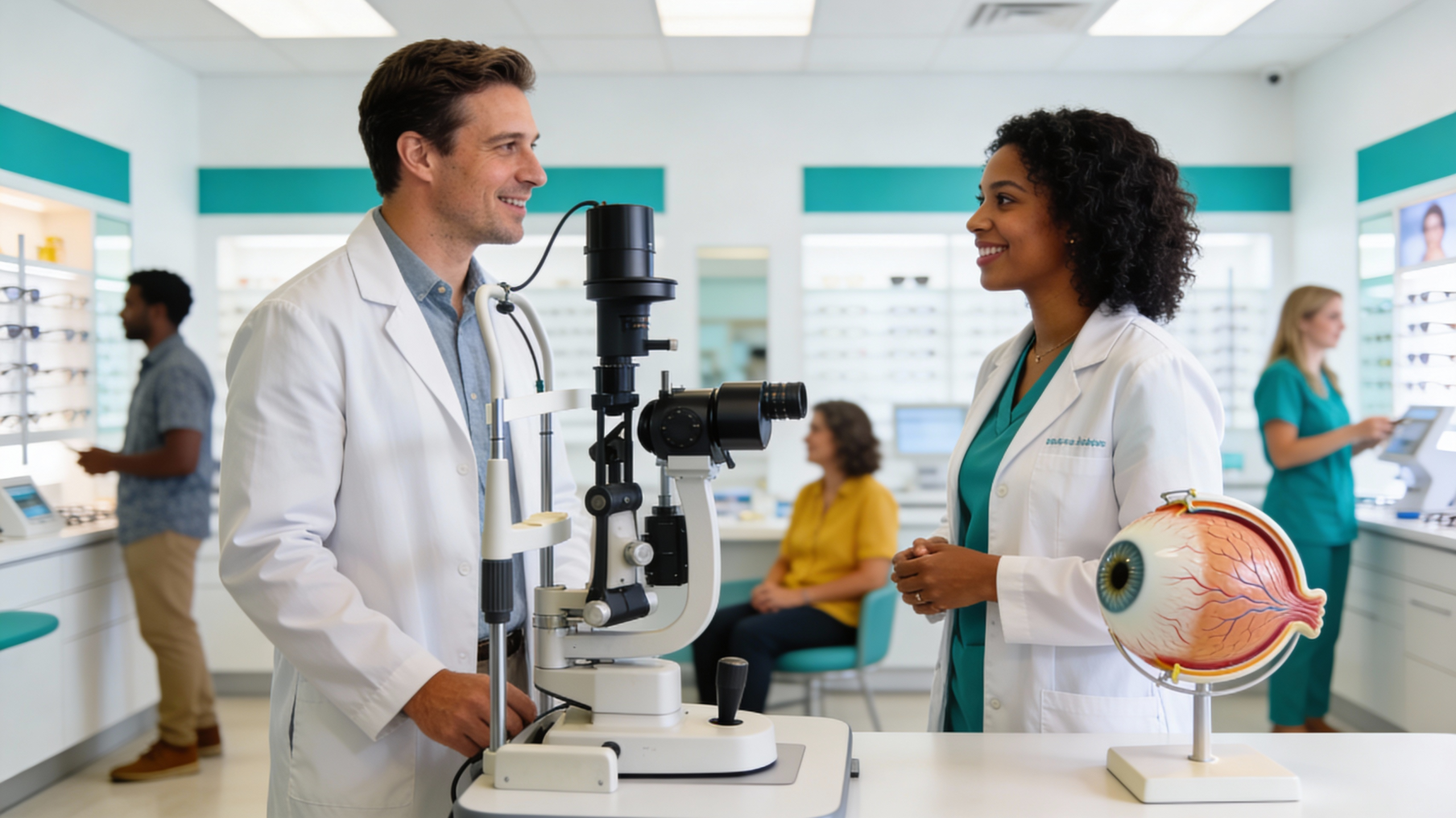 Photo of two eye care professionals in a clinic