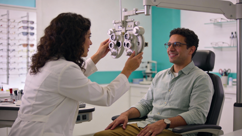Photo of a patient receiving an eye exam at Infinite Vision Eyecare in Miami Lakes