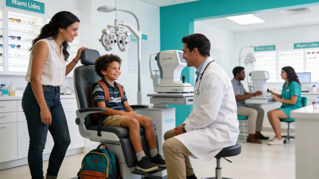 Photo of a child getting an eye exam at Infinite Vision Eyecare